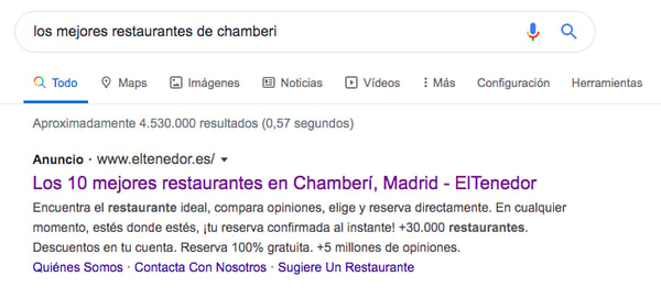 ejemplo copy de un anuncio de adwords_los 10 mejores restaurantes