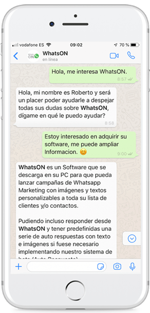Conversaciónware de ejemplo de compra soft en WhatsApp Business Api_indigitall