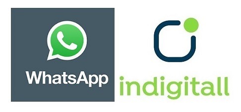 Imagen icono de whatsApp Business junto a logo de indigitall_whatsapp business api